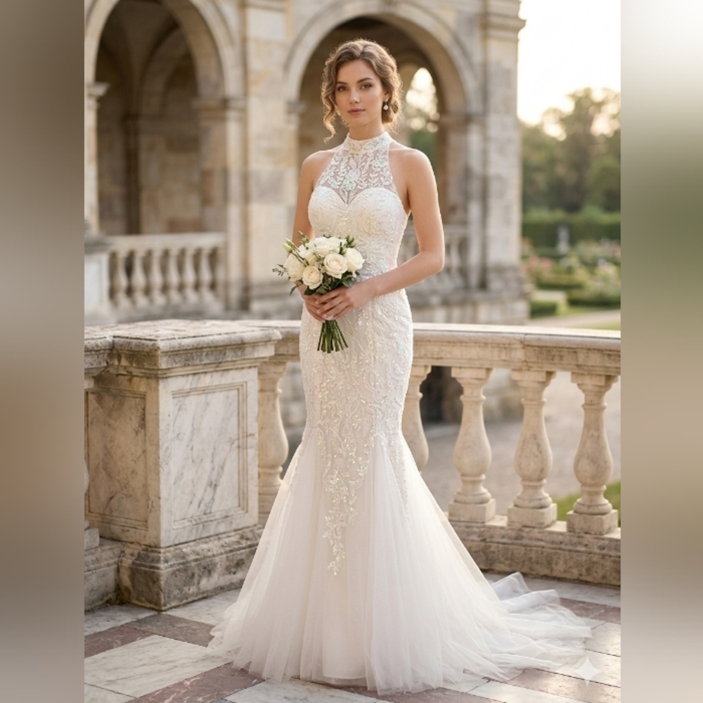 Stunning Sherri Hill pre owned white mermaid gown size 4